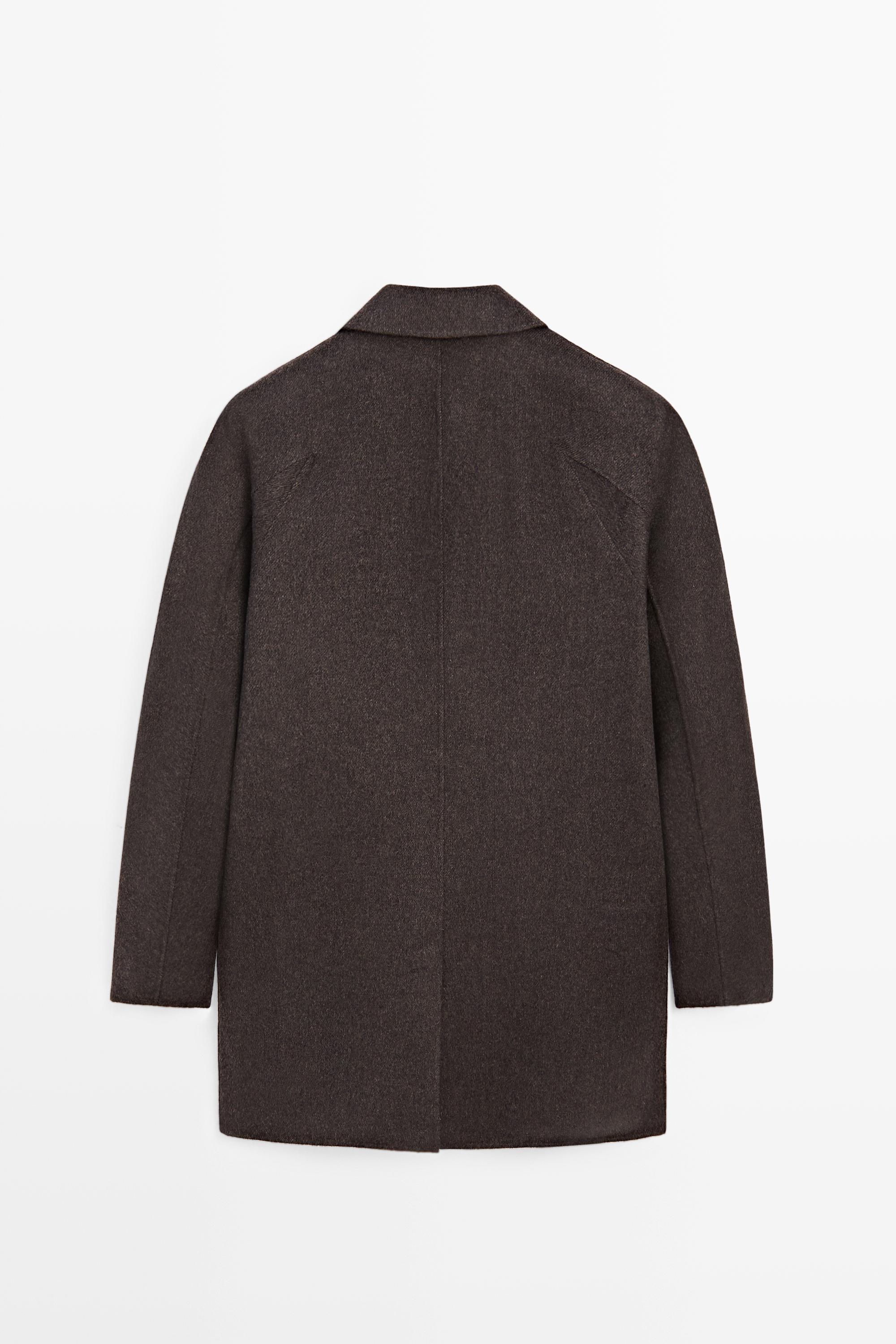 Short suede double-weave wool-blend coat